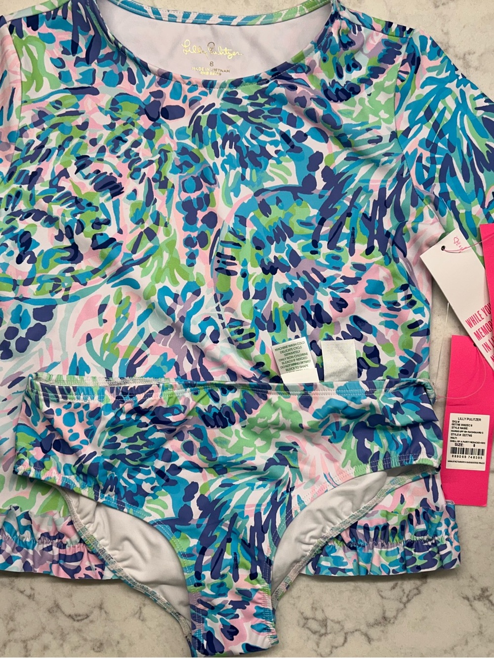 Lilly Pulitzer Blue, Green & Pink Tropical Rashguard Set